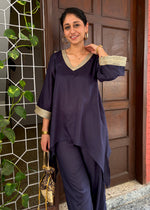 Load image into Gallery viewer, Navy Blye Rayon High-Low Festive Co-ord
