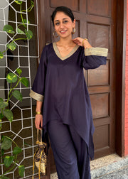 Navy Blye Rayon High-Low Festive Co-ord