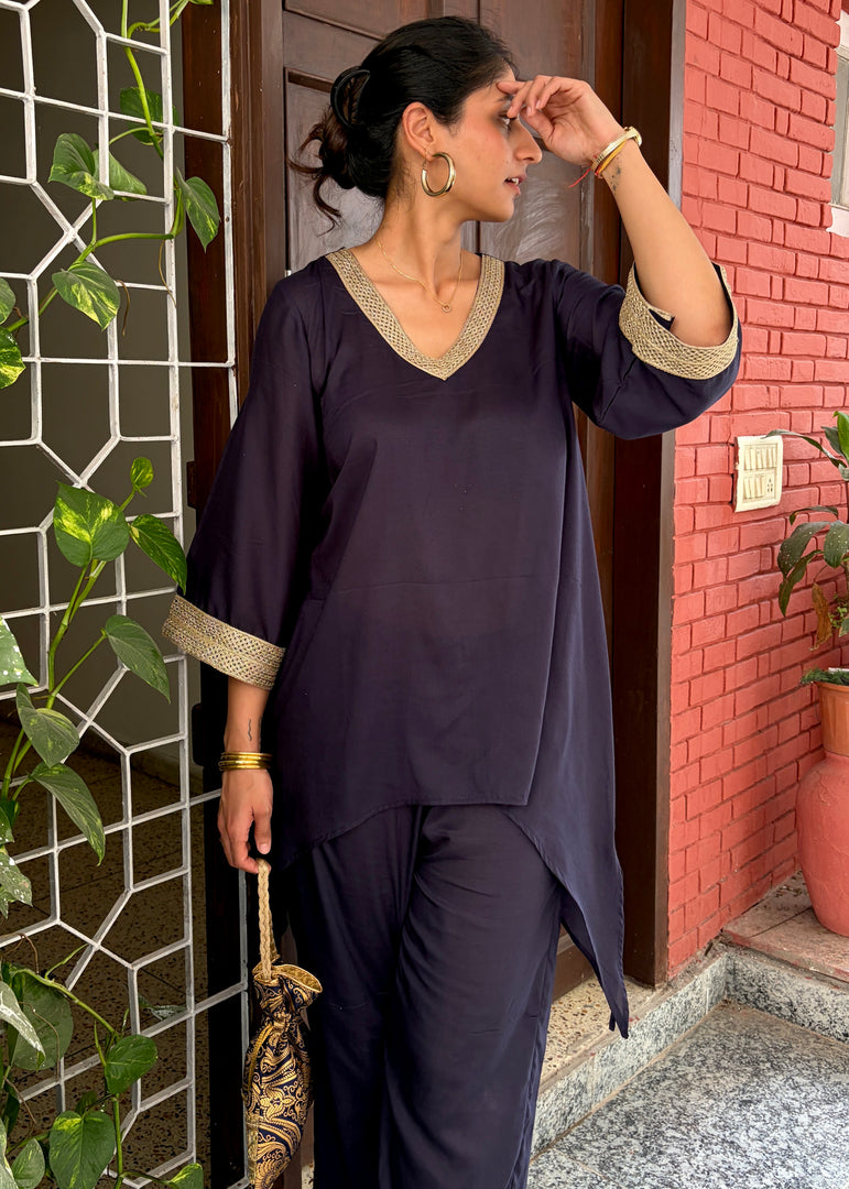Navy Blye Rayon High-Low Festive Co-ord