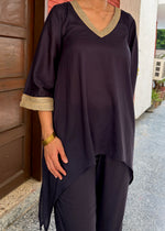 Load image into Gallery viewer, Navy Blye Rayon High-Low Festive Co-ord
