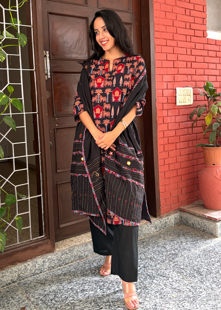 Black Cotton Suit with Mirror Work Dupatta