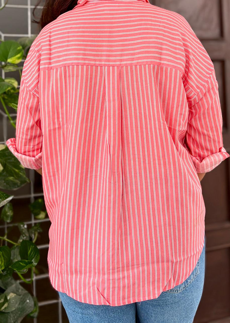 Orange-White Striped Rayon Shirt