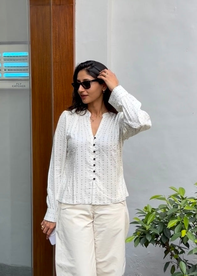White Rayon Top with Mutton Sleeves