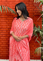 Load image into Gallery viewer, Peach Cotton Block Print Suit &amp; Georgette Dupatta
