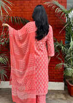 Load image into Gallery viewer, Peach Cotton Block Print Suit &amp; Georgette Dupatta
