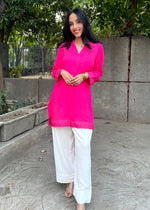 Load image into Gallery viewer, Hot - Pink Rayon Tunic with White Pants
