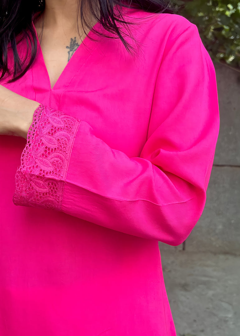 Hot - Pink Rayon Tunic with White Pants