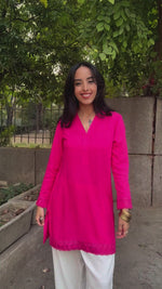Load and play video in Gallery viewer, Hot - Pink Rayon Tunic with White Pants
