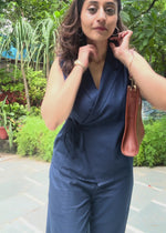 Load and play video in Gallery viewer, Navy Blue Cotton Linen Wrap Top Coord
