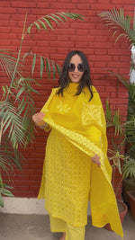 Load and play video in Gallery viewer, Yellow Cotton Applique Suit &amp; Dupatta
