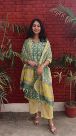 Load and play video in Gallery viewer, Green-White Cotton Suit &amp; Kota Doria Dupatta

