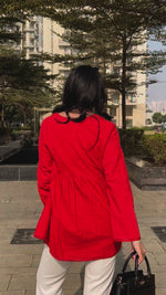 Load and play video in Gallery viewer, Red Cotton Shiffli A-Line Empire Top
