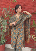 Load and play video in Gallery viewer, Brown Cotton Block Print Suit &amp; Dupatta
