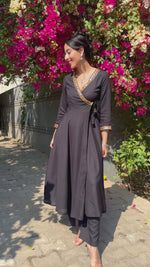 Load and play video in Gallery viewer, Black Rayon Angrakha Coord Set
