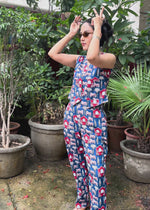 Load and play video in Gallery viewer, Blue Printed Cotton Waistcoat Coord

