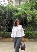 Load and play video in Gallery viewer, White Cotton - Flex Tie Up Top with Lace
