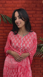 Load and play video in Gallery viewer, Peach Cotton Block Print Suit &amp; Georgette Dupatta
